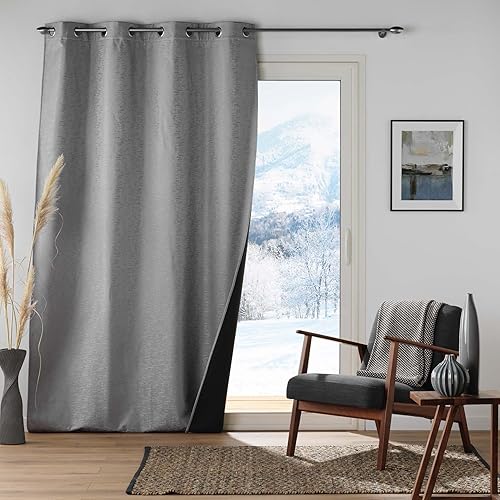 Douceur d'Intérieur, Rideau Isolant Thermique (140 x 260 cm) Polarine Gris, Isolant/Jacquard - Nail Gallerys