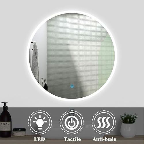 AICA Ensemble Meubles Salle de Bain 100cm Vasque + Colonne + Miroir Rond Lumineux Anthracite - Nail Gallerys