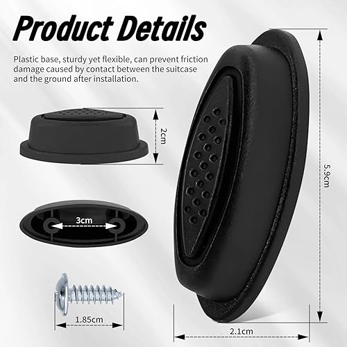 Luggage Feet - Lot de 4 pieds de rechange en plastique noir avec 8 clous - Accessoires de bagages pour réparation et rénovation d'une valise de voyage - Pratique (4 + 8) - Nail Gallerys