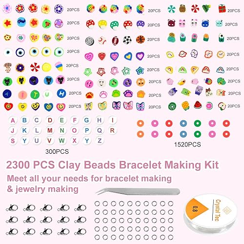 VGECEE 2300 Pcs Perles pour Bracelet Enfant en Argile, Perles Bijoux Création Plates, Kit Fabrication Bijoux Coloré, Perle d'Argile pour Bracelet avec Motif Varié, pour Bricolage Artisanat Cadeau - Nail Gallerys