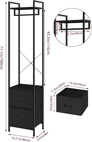 UOMIO Porte-manteau noir - Stable - Avec tiroir - Minimaliste - Pour la maison, la chambre à coucher, le salon - Nail Gallerys