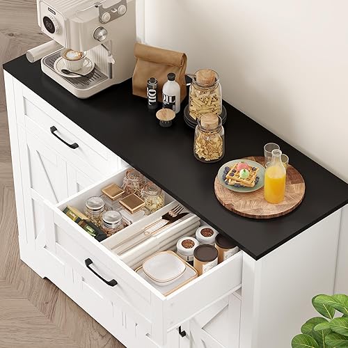 HOCSOK Meuble Cuisine Rangement, Vaisselier avec 2 Tiroirs et 4 Portes, Buffet Salle a Manger pour Salon, Cuisine, 40 x 120 x 87 cm - Nail Gallerys