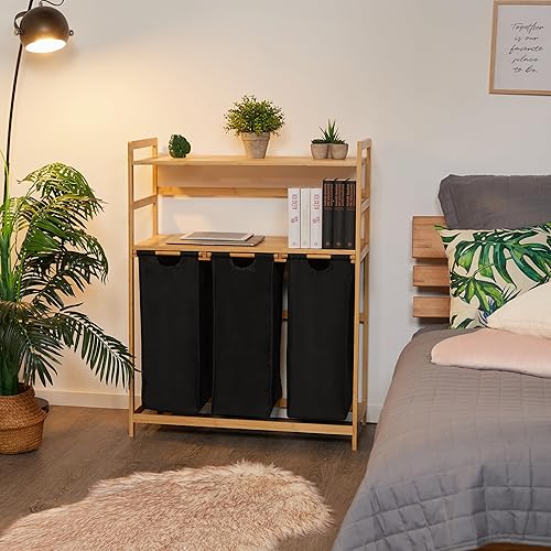 Relaxdays Meuble à Linge, 2 Niveaux Pratiques, 3 corbeilles coulissantes, H x L x P : 105 x 80 x 40 cm, Nature et Noir - Nail Gallerys