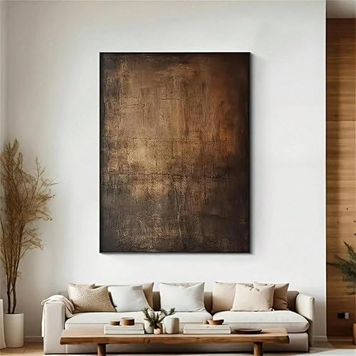 WUDUM Toile murale abstraite neutre – Peinture murale contemporaine marron pour salon, chambre, bureau, décoration d'intérieur 50 x 70 cm (20 x 28 pouces) avec cadre - Nail Gallerys