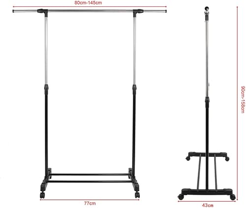 YJIIJY Penderie à Vêtements Mobile Télescopique, Tringle à vêtements Hauteur réglable, Penderie à Vêtement Pliable, Portant à vêtement Porte Manteau penderie Support Tringle, avec 4 roulettes - Nail Gallerys