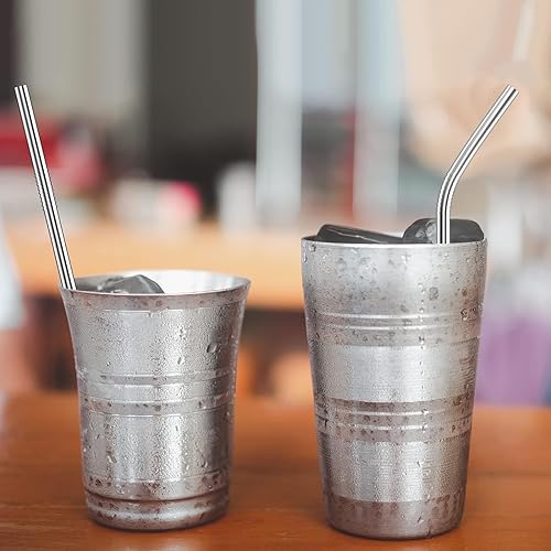 SHSHbuy Pailles en Acier Inoxydable 4 Pièces Pailles Métalliques Réutilisables avec 1 Brosse de Nettoyage,Paille Metal pour Cocktails Lait Glacé Thé Milkshakes Café Glacé(31CM) - Nail Gallerys