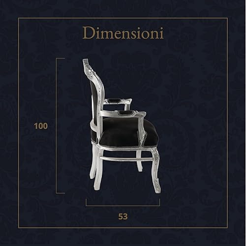 Fauteuil Baroque - Style Louis XIV° - Chaise en Acajou Argent et Velours Noir - Nail Gallerys