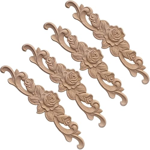 ISAKEN 4PCS Sculpté D'angle Décalque de Sculpture Applique d'angle de Sculpture,Décalcomanies D'angle de Sculpture en Bois,Sculpture Applique pour Décoration Meuble Porte et Lit - Nail Gallerys