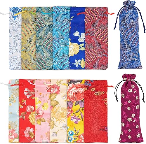 PH PandaHall 14 Couleurs Pochettes en Brocart de Soie Sacs-cadeaux à Cordon Sac Sachet Chinois pour Femme Colliers Boucles d'oreilles Bracelets Sacs de Faveur de Mariage, 14PCS - Nail Gallerys