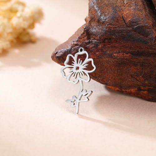kkjoy 5Pcs Breloques Fleur de Naissance pour la Bijouterie et l'Artisanat, Pendentifs en Acier Inoxydable pour Fabriquer Collier Boucles d'Oreilles(Série 2) - Nail Gallerys