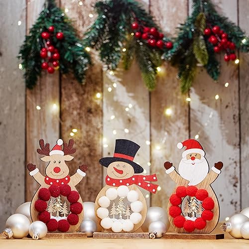 com-four® 3X Support en Bois pour Noël - Renne père Noël et Bonhomme de Neige - Figurines décoratives en Bois (Trio - Rouge foncé/Blanc/Rouge) - Nail Gallerys