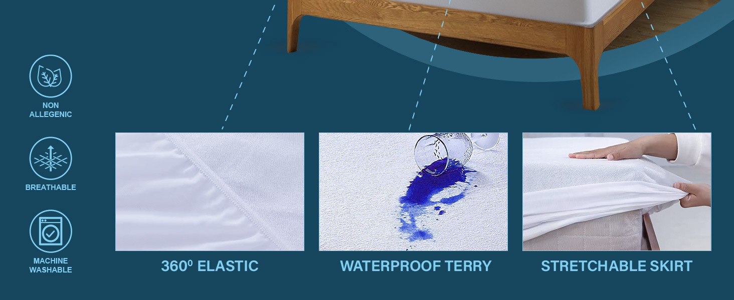 Protège-matelas en tissu éponge imperméable, jupe élastique extensible