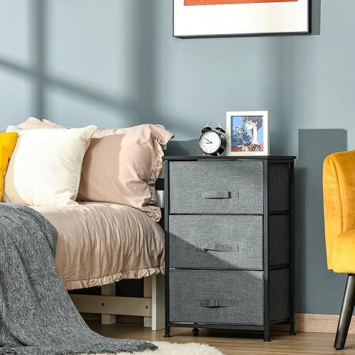 HOMCOM Commode en Tissu Meuble de Rangement 4 tiroirs chiffonnier dim. 45L x 30l x 92H cm Cadre en métal Gris - Nail Gallerys