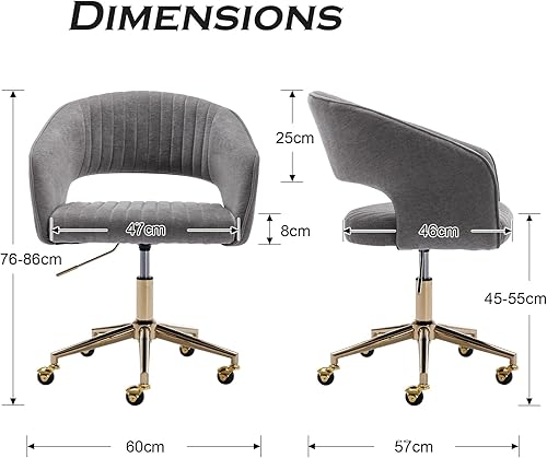 chairus Chaise de Travail Ergonomique Pivotante Dossier Ouvert Chaise de Bureau Réglable en Tissu Chenille pour Ordinateur (Gris) - Nail Gallerys