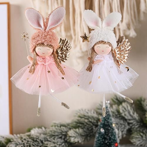2 Pièces Poupée Ange Noël, Pendentif en Peluche Petite Fille, Arbre Noël Décor Suspendu Pendentif Poupée Fée - pour Fête À La Maison - Nail Gallerys