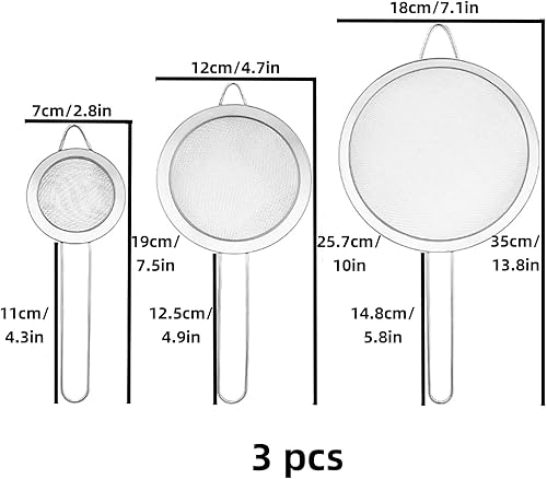 LIANRISES 3 Pièces Passoire Cuisine 7/12/18cm Tamis Cuisine Passoire Inox Passoire Fine Et 1 Torchon Metallique Anti Rayure Pour Farine Jus De Fruits Thé Peut être Nettoyé Avec Un Lave-Vaisselle - Nail Gallerys