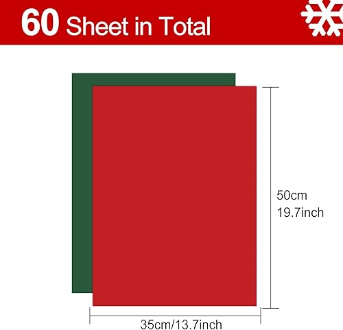 MIAHART 60 feuilles de papier de soie de Noël en vrac 50 * 35 cm rouge vert blanc et or papier d'emballage de noël pour bricolage et artisanat sacs-cadeaux emballage décorations - Nail Gallerys