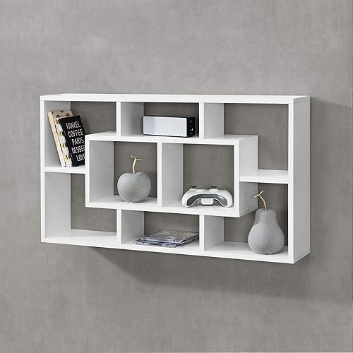 [en.casa] Meuble Mural Design Étagère Flottante Stylée 8 Compartiments de Rangement Capacité de Charge 9 kg Panneau de Particules Mélaminé 85 x 16 x 48 cm Effet Béton - Nail Gallerys