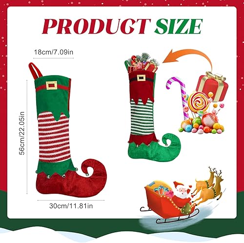 Mineup Chaussette de Noël personnalisé, 2 Pièces 56 x 30 cm Chaussettes de Noël à Suspendre, Chaussette de Noel Feutre à Rayures Rouges et Vertes, Chaussettes Noel pour cheminée,vitrine, Sapin de Noël - Nail Gallerys