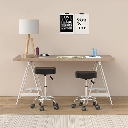 PIPIPOXER Tabouret de Travail Rond 2 pièces en Cuir synthétique - Réglable en Hauteur - avec roulettes Réglable de 48 cm à 65 cm Siège Roulant pivotant Tabouret de Bureau,Noir - Nail Gallerys