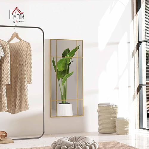 HOMCOM Miroir Mural verrière rectangulaire Style fenêtre, Horizontal ou Vertical avec 4 Crochets, en métal doré - 110x50 cm - Nail Gallerys