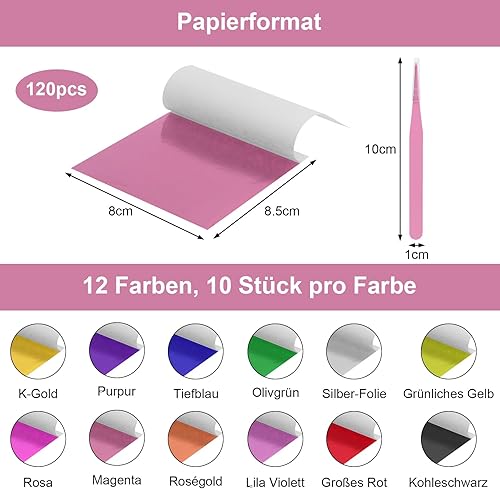 APOMOONS 120 Feuilles Imitation Feuille d'or 12 Couleurs 8.5 X 8 cm avec Pince à épiler Feuille d'or pour Décoration de Meubles Décoration Ongles Nail Art Création DIY - Nail Gallerys