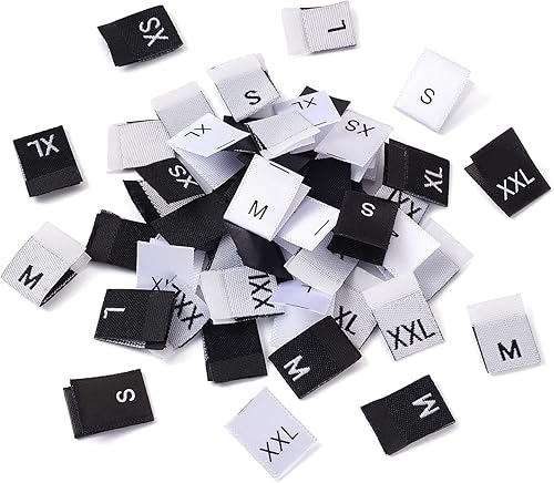 PandaHall Lot de 480 étiquettes de taille pour vêtements - Noir et blanc - Étiquettes brodées pour couture sur vêtements, t-shirts, manteaux - Nail Gallerys