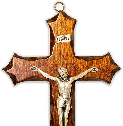 Crucifix en bois - mural - Christ en argent - fabriqué en Ombrie Italie - (25,5 X 14) - Nail Gallerys