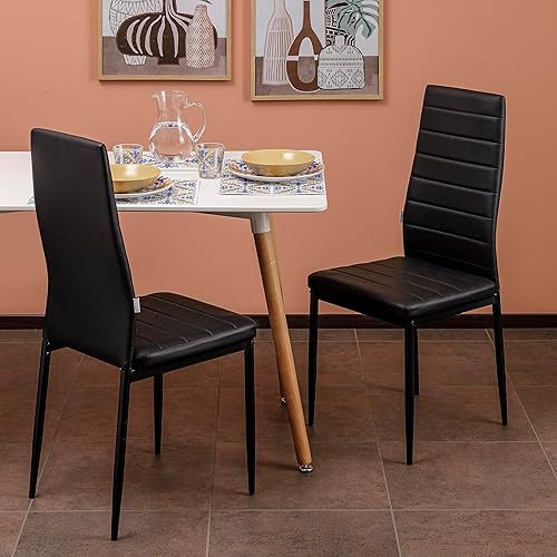 Baroni Home Lot de 4 Chaises de Salle à Manger Dossier Haut, Chaise Moderne avec Assise Ergonomique et Coutures Décoratives, Chaises Rembourrées en Similicuir Structure en Acier, Noir, 40x42x96 cm - Nail Gallerys