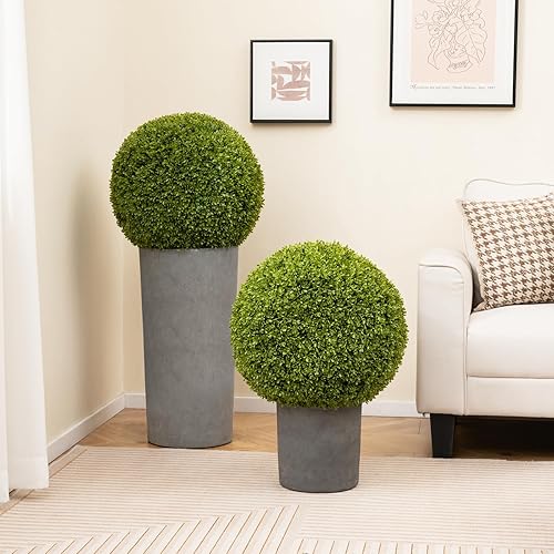 COSTWAY 2 Boules de Buis Artificielles 50 cm Résistantes aux UV, Plantes en Boules de Faux Topiaire de Cèdre, Décoratives pour Intérieur Extérieur de Porche Balcon Jardin Mariage, Vert - Nail Gallerys