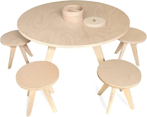 Ensemble Table de coloriage/Table de Dessin en Bois Multifonction pour Enfant + Lot de 4 tabourets en Bois – XXL Edition – DRAWIN’Kids - Nail Gallerys