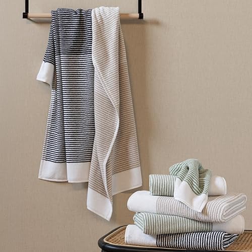 Linnea Drap de Douche 70x140 cm Pur Coton Collection Horizon Rayures Beige - Nail Gallerys