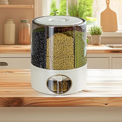Boîte de rangement rotative à 360° pour céréales, distributeur de riz transparent à 6 compartiments avec sortie en un clic, organiseur hermétique pour riz, légumineuses, haricots rouges et - Nail Gallerys