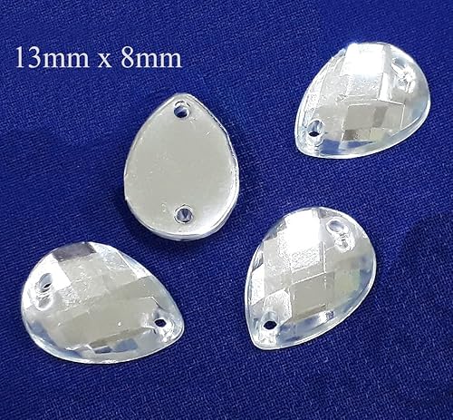 Perlin Lot de 100 strass à coudre - 13 x 8 mm - En cristal acrylique - Dos plat - Pour vêtements, travaux manuels, vêtements et sacs - Nail Gallerys