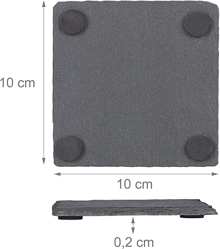 Relaxdays Dessous de Verre Lot de 72, Ardoise, sous-Verre, sous-bock carrés Design, carré 10x10 cm, Noir - Nail Gallerys