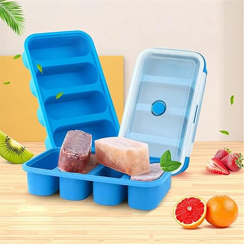 LKJYBG Bac à congélation en silicone à 4 cellules avec couvercle - 4 cubes - Congélateur avec couvercle - Boîte d'emballage pour soupe, café, sauce ou bu, vert - Nail Gallerys