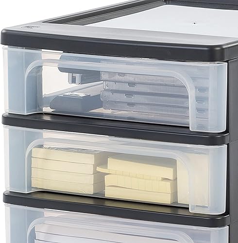 Iris Ohyama, Tour de Rangement Plastique, 2 Petits Tiroirs & 1 Tiroir Moyen, Noir, Ouverture Facile, Format A4, Meuble, Organisateur, pour Bureau, Fourniture Scolaire, Papeterie, Sans BPA,OCH-2021 - Nail Gallerys