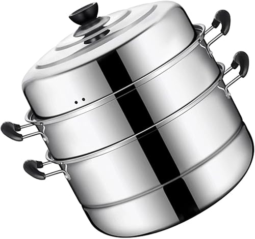 TOPBATHY Marmite À Vapeur À Trois Couches En Acier Inoxydable De 28 Cm Avec Couvercle En Verre Visible Et Port De Vapeur - Nail Gallerys