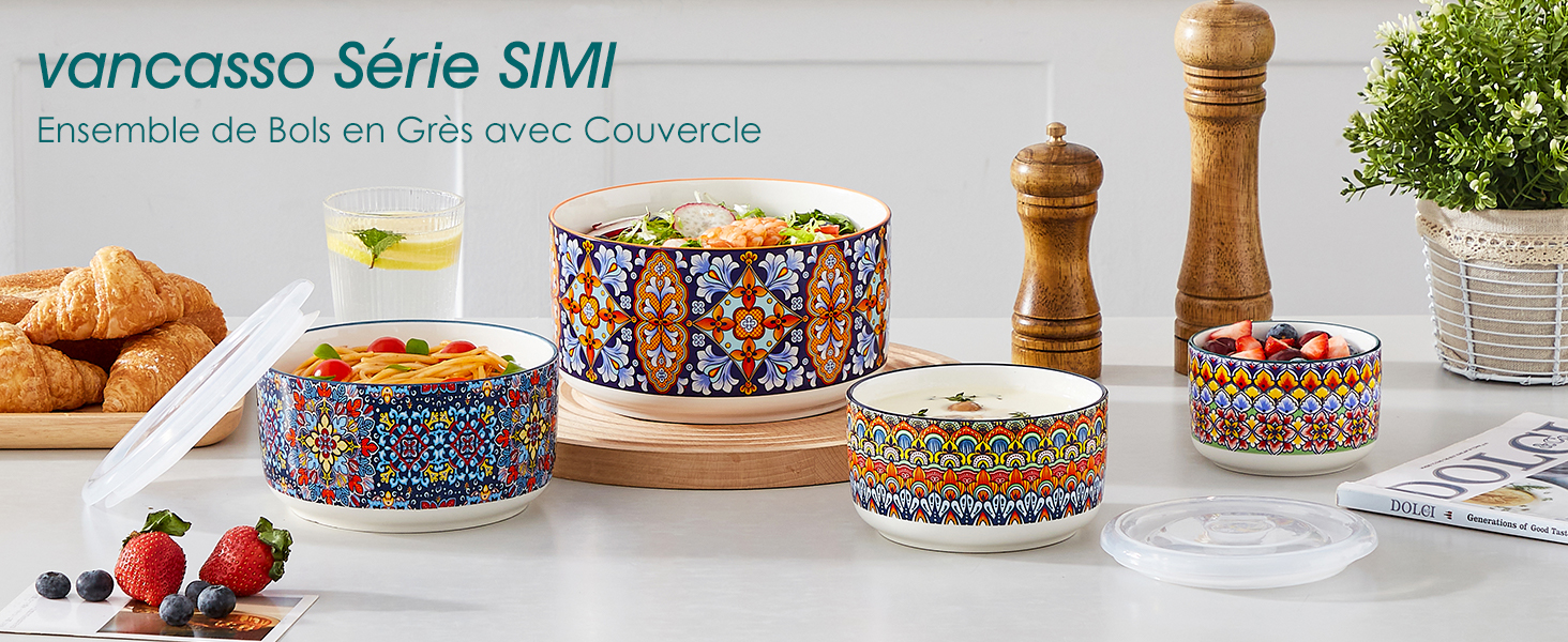 vancasso Lot de 4 Bols avec Couvercle Hermétiques