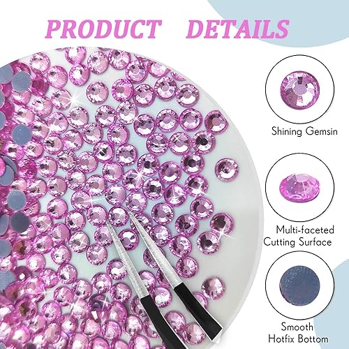 Liliume Hotfix SS16 - Lot de 1 440 pierres strass - Pierres strass rondes - Rose - Pour vêtements, chaussures, bricolage (SS16) - Nail Gallerys