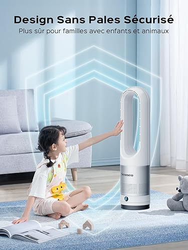 Senmeo Ventilateur Colonne Sans Pale de 55cm, Ventilateur Tour Silencieux avec Télécommande, 8 Vitesses, Oscillation à 90°, Minuterie 9h, Affichage LED, Ventilateur Sans Pale pour Chambre, Bureau - Nail Gallerys