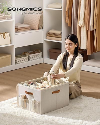 SONGMICS Organiseur de Chaussures, Boîte de Rangement pour Chaussures, pour 16 Paires, avec Poignées, Gain de Place, Couvercle Transparent, Modulable, pour Armoire, Gris Tourterelle LSP555G01 - Nail Gallerys