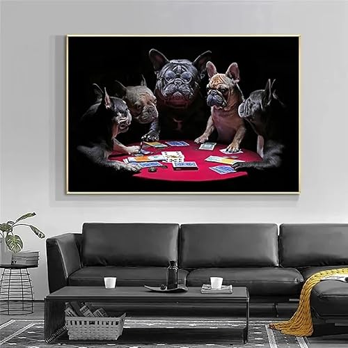 Zhadongli Art Animaux Drôles Cartes à Jouer Affiches et Impressions Bouledogues Français Chiens Toile Art Moderne Peintures Murales Photos Décor à la Maison 80x120 cm (31x47in) Sans Cadre - Nail Gallerys