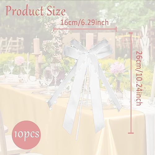 10 Pièces Noeud Voiture Mariage Decoration Voiture Mariage Noeud Blanc Mariage avec Cœurs 26x16cm Noeuds d'antenne Faits Main Ruban Satin Facile à Attacher pour Deco Voiture, Mariages, Fête, Noël - Nail Gallerys
