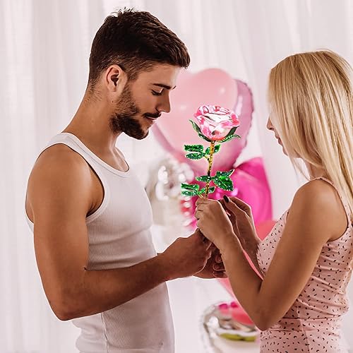 Rose Cadeau Pour Elle - Cristal K9 Avec Carte de Vœux - Fleur Éternelle en Verre 3D Pour Femme - Anniversaire, Fête des Mères, Mariage, Saint-Valentin, Noël - Nail Gallerys