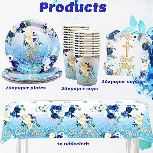 Vaisselle de fête pour communion, décoration de table en eucalyptus, décoration de table pour baptême, confirmation, communion, garçon et fille (20 invités) - Nail Gallerys