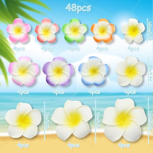 48 pièces de fleurs de Plumeria artificielles de couleurs mélangées, bouquet de fleurs en mousse réalistes, fleurs de frangipanier hawaïen Lei pour bricolage, mariage, fête Aloha hawaïenne d'été - Nail Gallerys