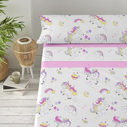 Degrees home Licorne - Parure de lit 90 x 190 cm pour Enfant - Draps en Microfibre - 3 pièces - Rose - Nail Gallerys