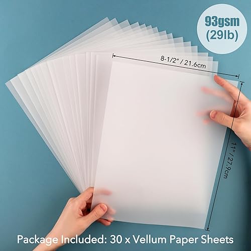 OTCRAFT Lot de 30 feuilles de papier vélin translucide givré lisse imprimable pour invitations, cartes de vœux, dessin, enveloppes (21,6 x 27,9 cm, 93 g/m²) - Nail Gallerys