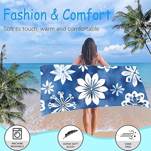 Fleur Serviette de Plage 180 x 90 cm Serviette de Plage Microfibre Bleu Adulte Grande Serviette Piscine Séchage Rapide Couverture de Plage Fine pour la le Fitness, Voyages, Plage, Natation, Yoga G6-6 - Nail Gallerys